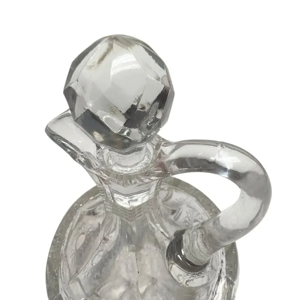 Vintage‎ Pressed Glass Cruet Oil Vinegar Bottle Faceted Stopper Starburst